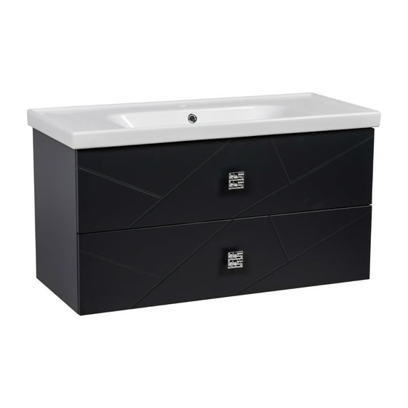 Modern Wall-Mounted Bathroom Vanity with Washbasin | Picasso Antricite Matte Collection | Non-Toxic Fire-Resistant MDF-40"-No Mirror