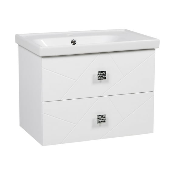 Modern Wall-Mounted Bathroom Vanity with Washbasin | Picasso White Matte Collection | Non-Toxic Fire-Resistant MDF-28"-Omega Collection 40"