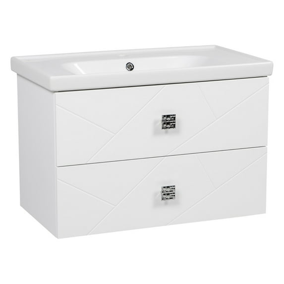 Modern Wall-Mounted Bathroom Vanity with Washbasin | Picasso White Matte Collection | Non-Toxic Fire-Resistant MDF-32"-Omega Collection 32"