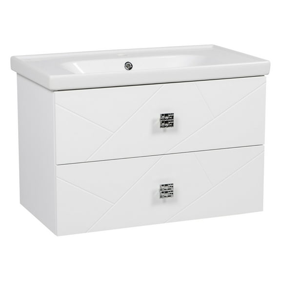 Modern Wall-Mounted Bathroom Vanity with Washbasin | Picasso White Matte Collection | Non-Toxic Fire-Resistant MDF-32"-Simple Collection 24"
