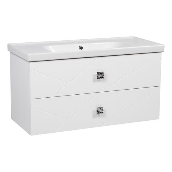 Modern Wall-Mounted Bathroom Vanity with Washbasin | Picasso White Matte Collection | Non-Toxic Fire-Resistant MDF-40"-Simple Collection 32"