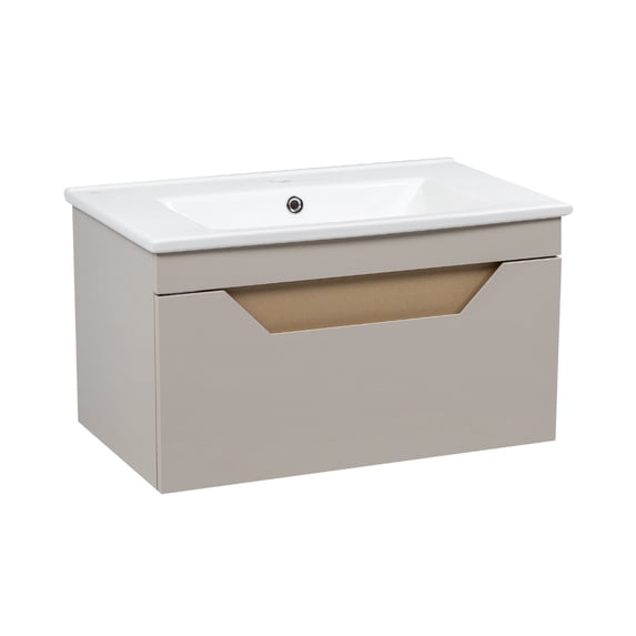 Modern Wall-Mounted Bathroom Vanity with Washbasin | Troy Mocha Gloss Collection | Non-Toxic Fire-Resistant MDF-26"-Diamond Collection 34"