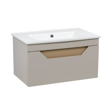 Modern Wall-Mounted Bathroom Vanity with Washbasin | Troy Mocha Gloss Collection | Non-Toxic Fire-Resistant MDF-30"-Simple Collection 24"