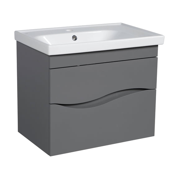 Modern Wall-Mounted Bathroom Vanity with Washbasin | Wave Gray Matte Collection | Non-Toxic Fire-Resistant MDF-26"-Diamond Collection 32"