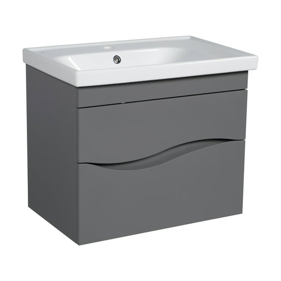 Modern Wall-Mounted Bathroom Vanity with Washbasin | Wave Gray Matte Collection | Non-Toxic Fire-Resistant MDF-26"-Diamond Collection 40"