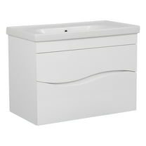 Modern Wall-Mounted Bathroom Vanity with Washbasin | Wave White High Gloss Collection | Non-Toxic Fire-Resistant MDF-26"-Omega Collection R-line 40"