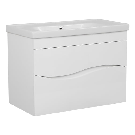 Modern Wall-Mounted Bathroom Vanity with Washbasin | Wave White High Gloss Collection | Non-Toxic Fire-Resistant MDF-28"-Diamond Collection 24"