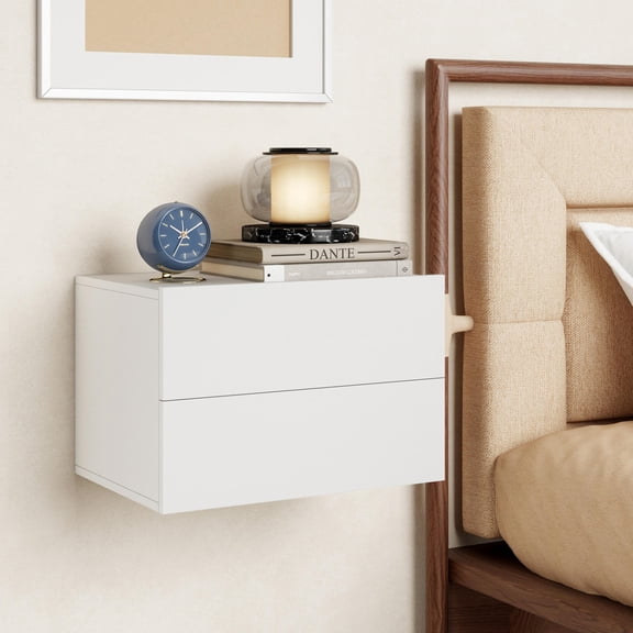 Modern Wall Mounted Floating Nightstand with 2 Storage Drawers and Metal Slides for Bedroom and Living Room, White