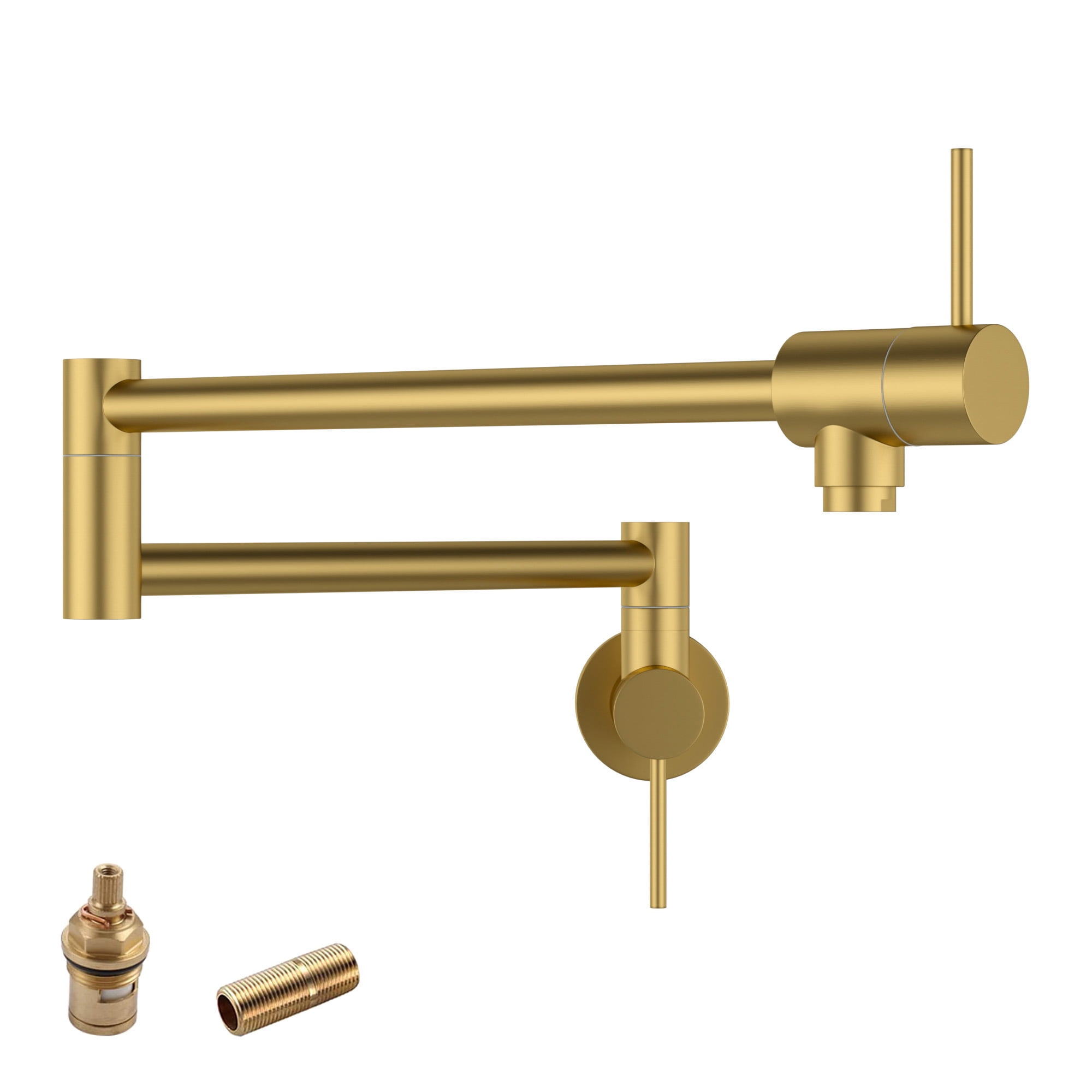 Brushed Gold Brass Wall Mounted Double Handle Pot Filler Faucet