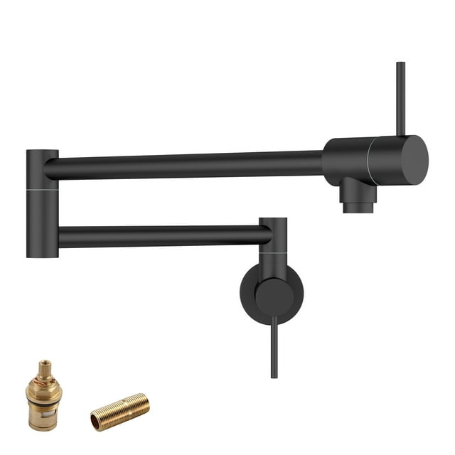 Modern Wall Mounted Pot Filler Faucet, Single Hole and Double Handle, Matte Black