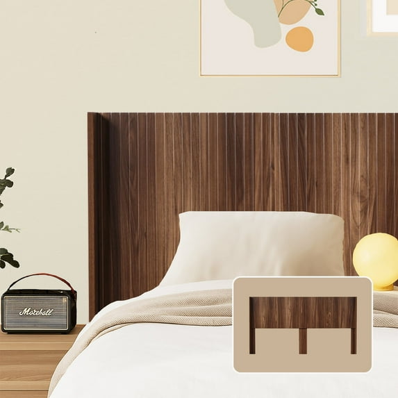 Modern Wall Mounted Solid Wood Queen Headboard With Walnut