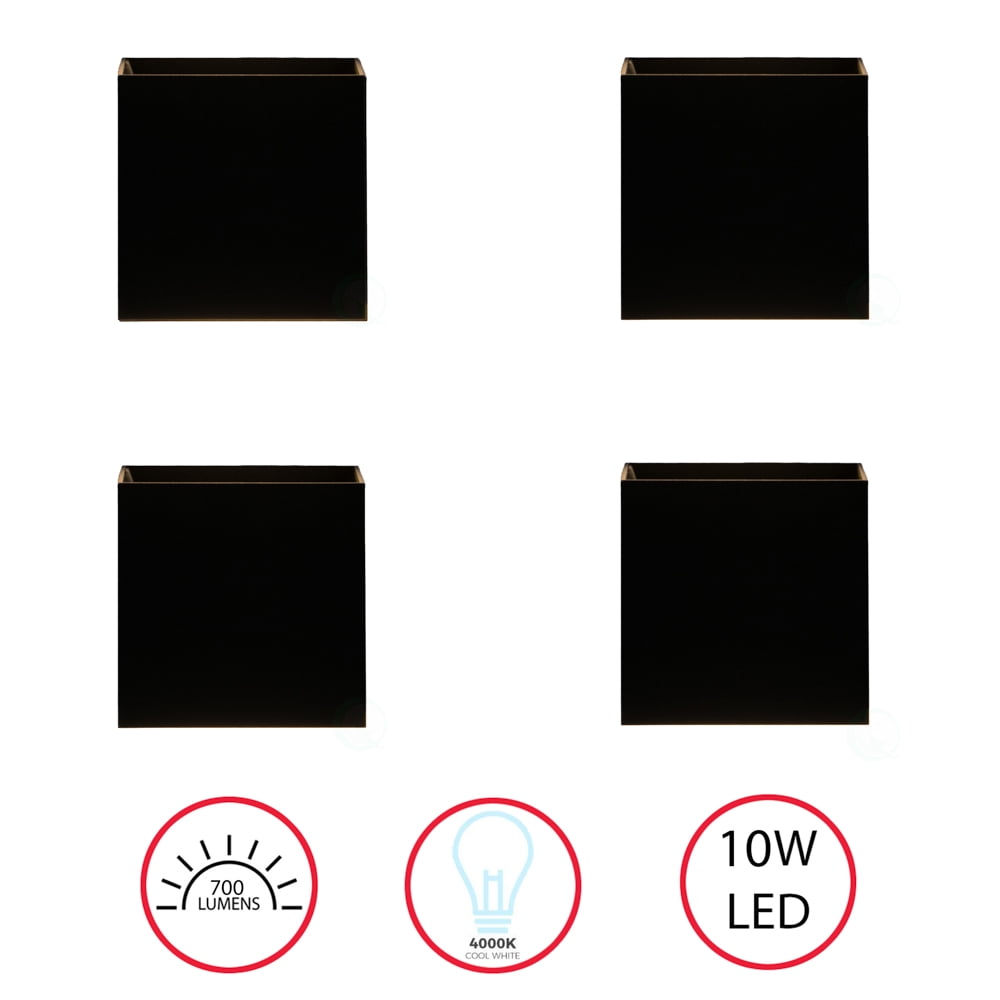Modern Wall Sconce LED Waterproof Wall Lamp Aluminum with Adjustable Beam 10-Watt 4000K Cool White Indoor Outdoor for Bathroom Bedroom Corridor Living Room Stairs and Garden, Black Set of 4