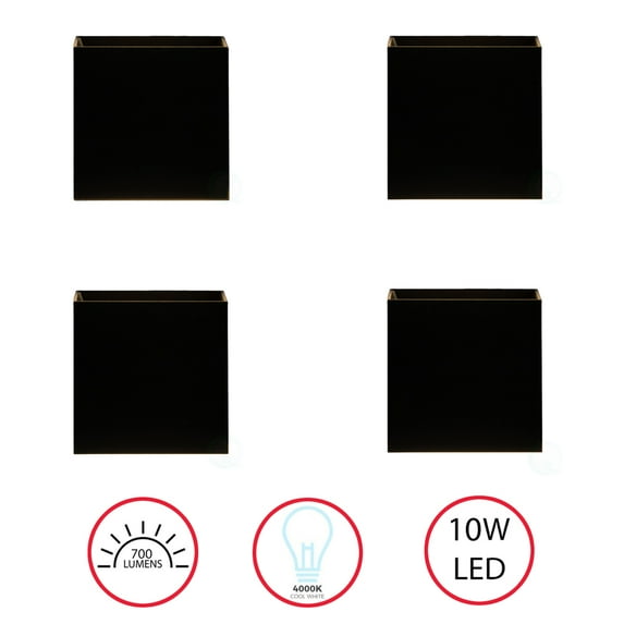 Modern Wall Sconce LED Waterproof Wall Lamp Aluminum with Adjustable Beam 10-Watt 4000K Cool White Indoor Outdoor for Bathroom Bedroom Corridor Living Room Stairs and Garden, Black Set of 4