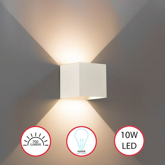 "Modern Wall Sconce LED Waterproof Wall Lamp Aluminum with Adjustable Beam 10-Watt 4000K Cool White Indoor Outdoor for Bathroom Bedroom Corridor Living Room Stairs and Garden, White"