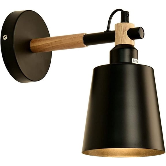 Modern Wall Sconce Simple Wall Light, E27 Wall Lamp Wood Wall Lighting Fixture, Nordic Headboard Lamps for Bedroom Living Reading Room Creative Metal Wash Wall Lights