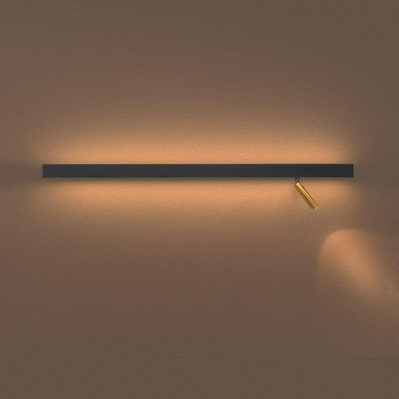 Modern Wall Sconces Black Linear Wall Lamp Shelf Long Wall Light Fixture, Minimalist 31in Vanity Bar Light with Adjustable Spotlight for Bedroom Living Room Reading