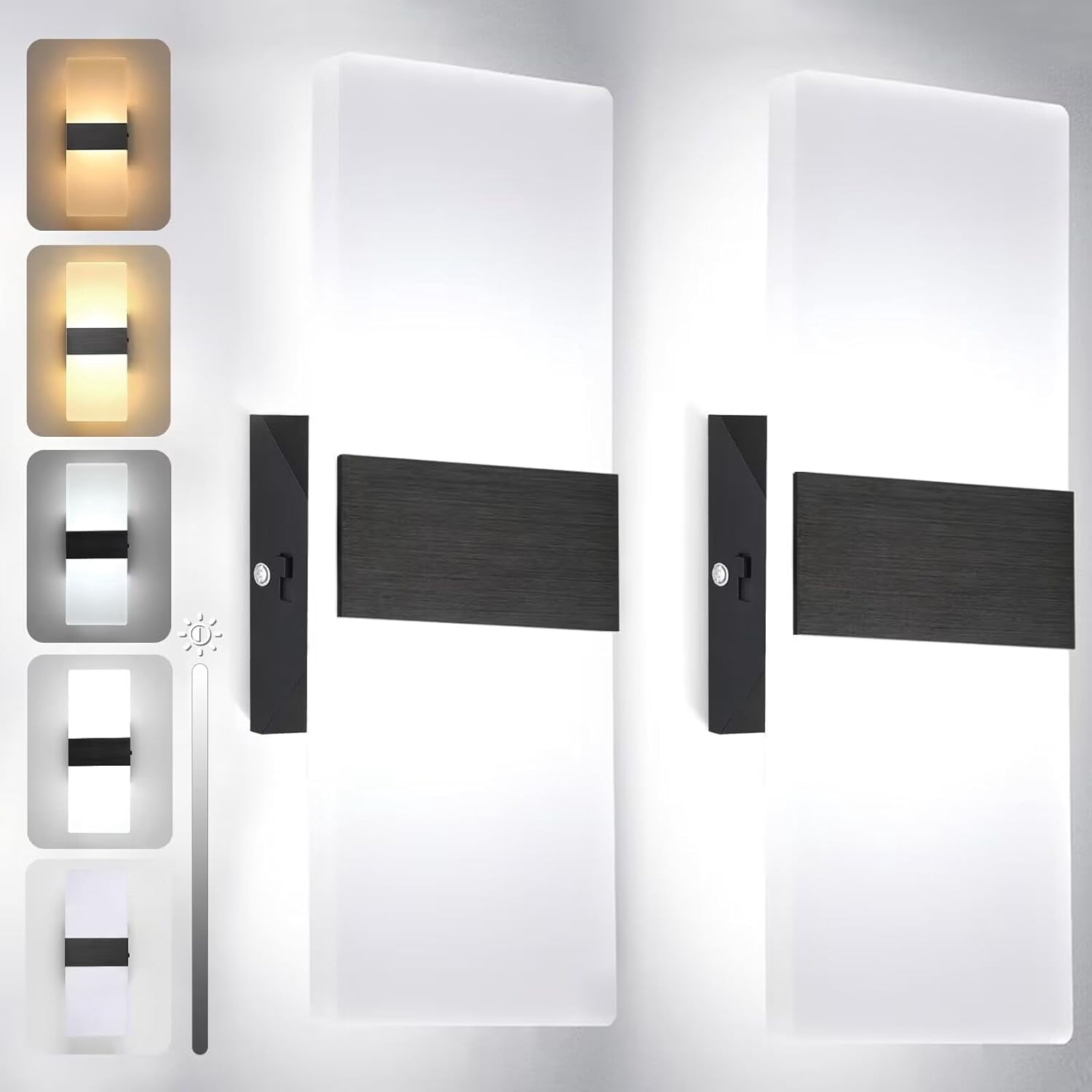 Modern Wall Sconces, Dimmable Wall Sconces Set of 2 Wall Mounted Lights 12W 6000K Cool White Hardwired Wall Sconce Lighting for Bedroom Bedside Living Room Stairway Hotel