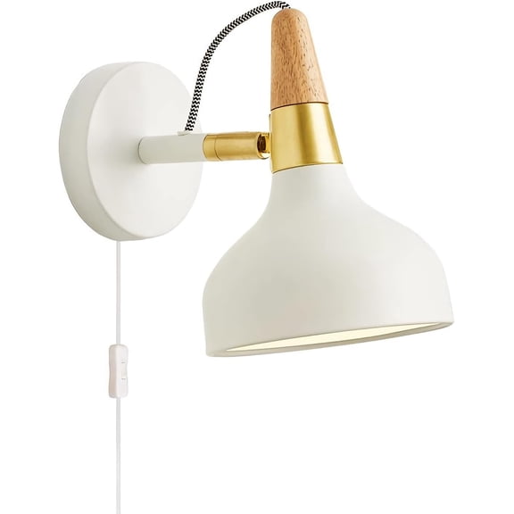 Modern Wall Sconces Plug In, Dimmable Macaron LED Wall Lamps with On/Off Switch, E26 Base, Adjustable Metal Wall Lights Fixtures for Living Room Bedroom Hallway Bedside Reading Lamp,White,13cm