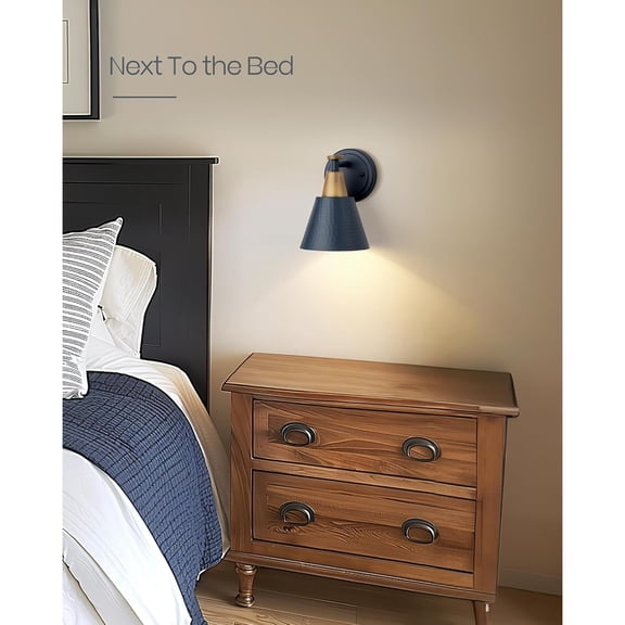 Modern Wall Sconces Set of 2, 1-Light Wall Lighting Bathroom Sconces Single Vanity Light, Hammered Metal Shade, Dark Blue