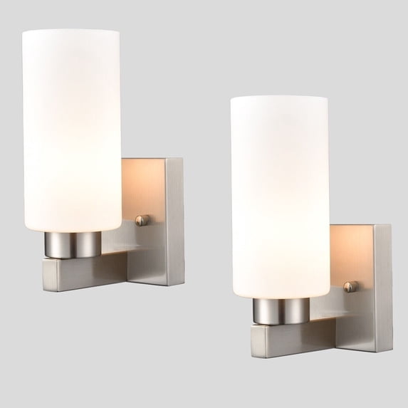Moose Modern 2-Light Brushed Nickel Dimmable LED Indoor Wall Sconces with Frosted Glass