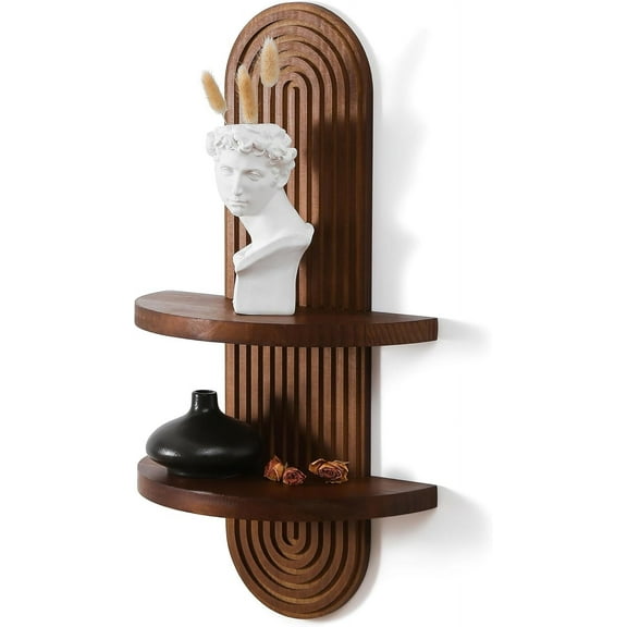 Modern Wall Shelf with Arched Wood Design Mid-Century Double Floating Rainbow Shelves for Indoor Decoration Holding Planter Ornaments, 22 x 11.6 Inch (Walnut)