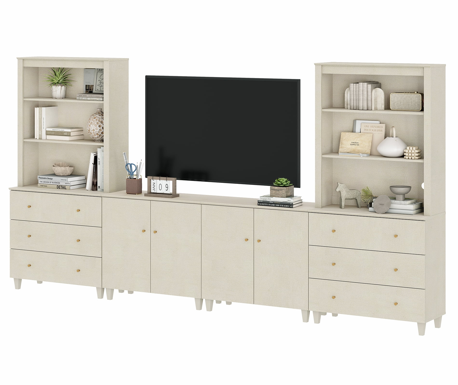 Modern Wall Unit Entertainment Center for 75" TVs with Drawers&Doors,Beige