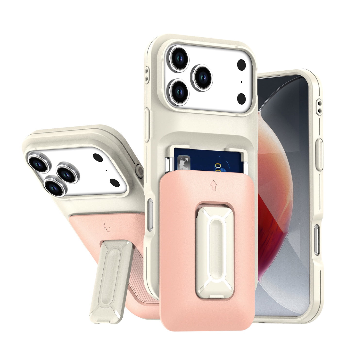 Modern Wallet Case with Card Slot for iPhone 17 Pro Max - White & Pink
