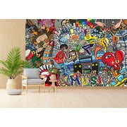 Modern Wallpaper, Bright Wallpaper, 3d Wallpaper, Colorful Graffiti Wall Decor, Music Wall Print, Music Graffiti Wall Painting, Wallpaper (Textured Fabric)