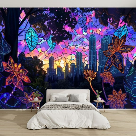 Modern Wallpaper Murals 3D Abstract Neon Park Stained Peel and Stick Removable Self-Adhesive PVC Wall Stickers for Nursery Kids Bedroom TV Wall Decor