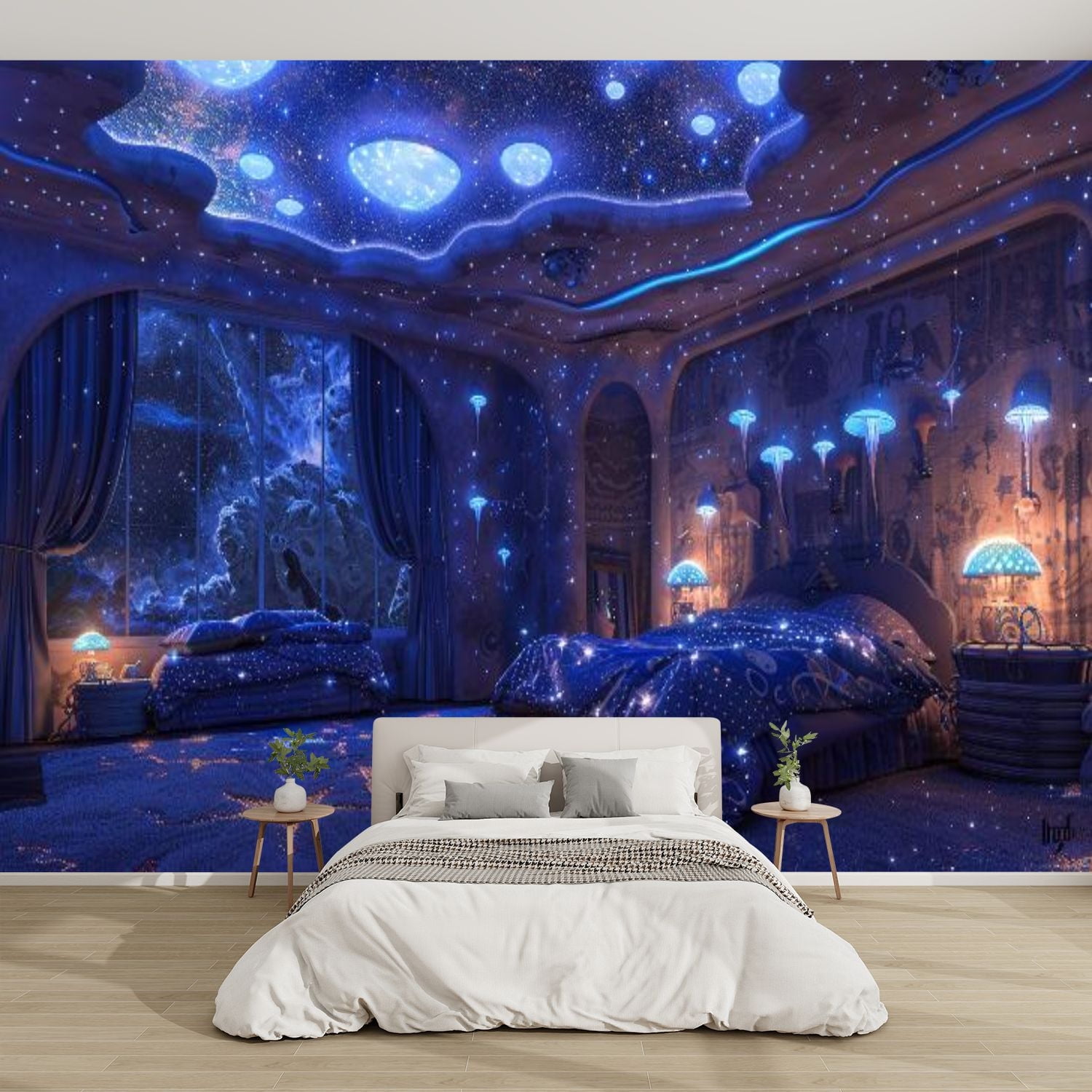 Modern Wallpaper Murals 3D Boy s Bedroom Bioluminescent Mushroom Glow ...