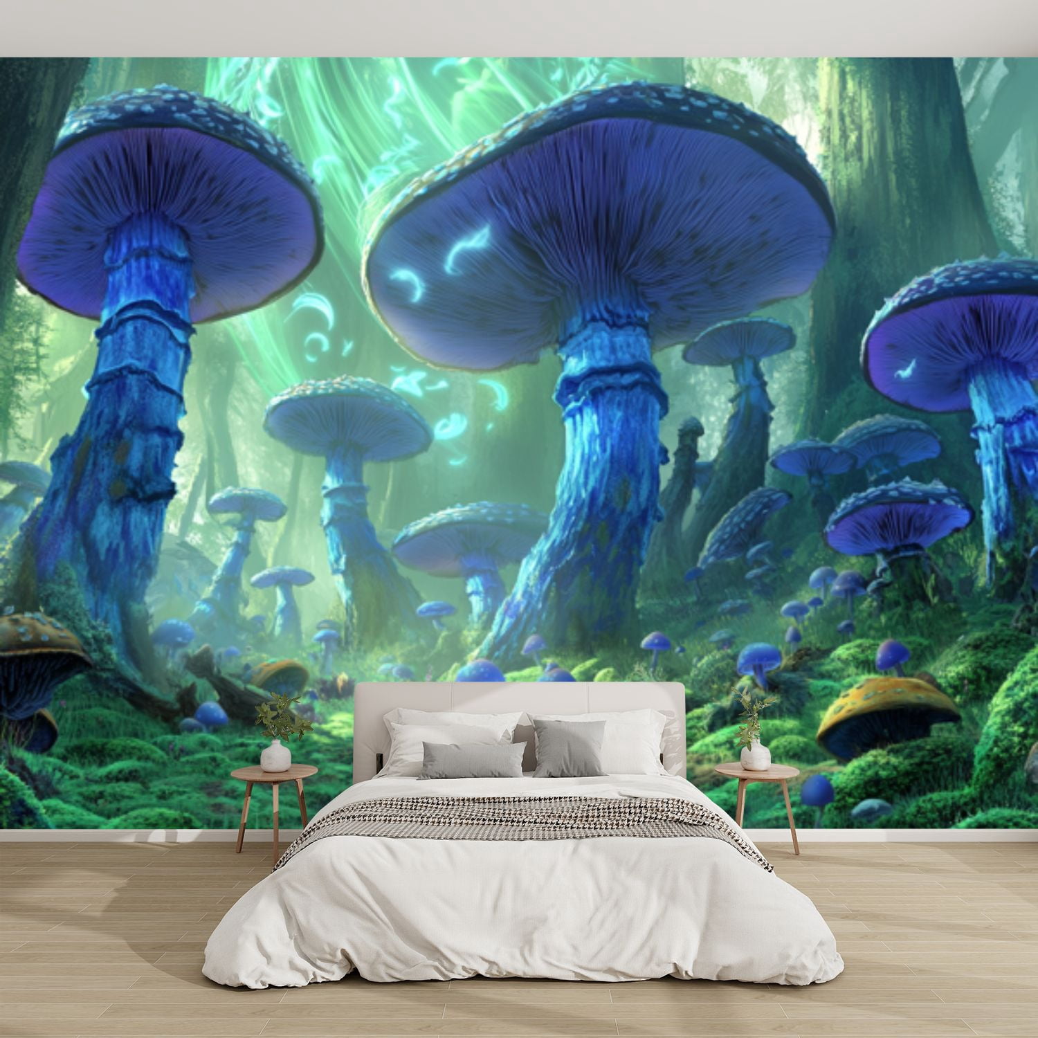 Modern Wallpaper Murals 3D Captivating Magical Forest Illustration Blue ...
