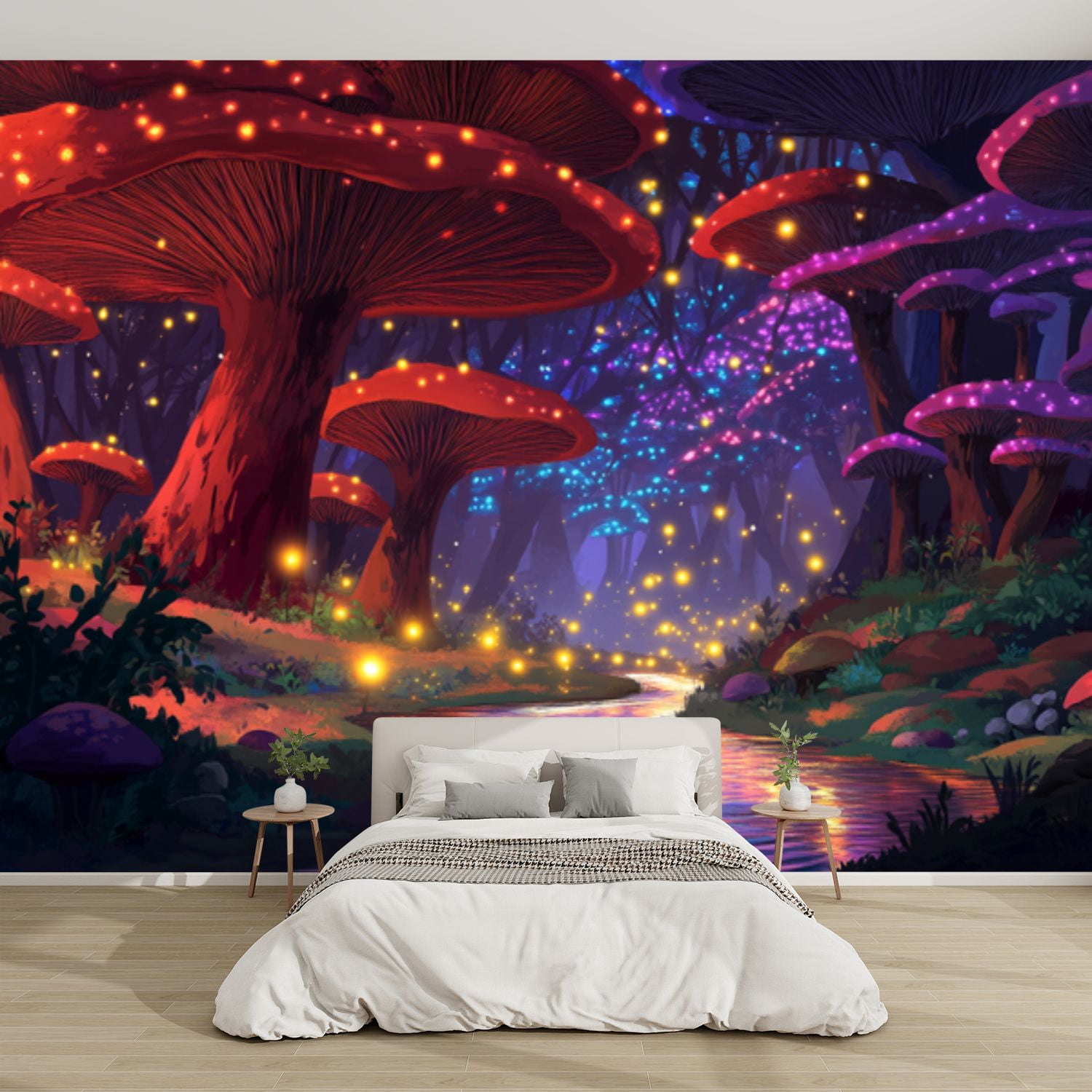 Colorful 3d Mushroom Wallpaper Modern Wallpaper Murals 3D Tale Deer