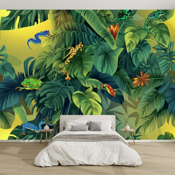 Modern Wallpaper Murals 3D Colorful Scene Frogs Snakes Peel and Stick Removable Self-Adhesive canvas Wall Stickers for Nursery Kids Bedroom TV Wall Decor