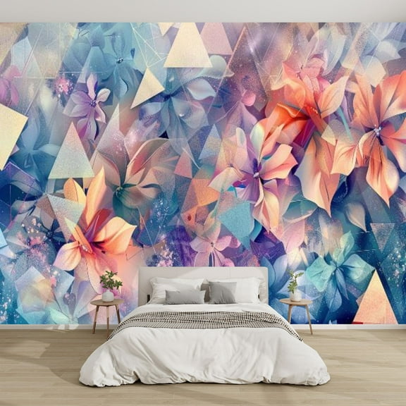Modern Wallpaper Murals 3D Dawn Petal Mosaic Abstract Floral Tri Pattern Art Print Peel and Stick Removable Self-Adhesive PVC Wall Stickers for Nursery Kids Bedroom TV Wall Decor