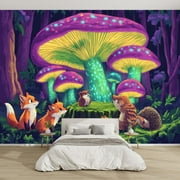 Modern Wallpaper Murals 3D Ethereal Mushroom Forest Bioluminescent Glow Animals Peel and Stick Removable Self-Adhesive canvas Wall Stickers for Nursery Kids Bedroom TV Wall Decor