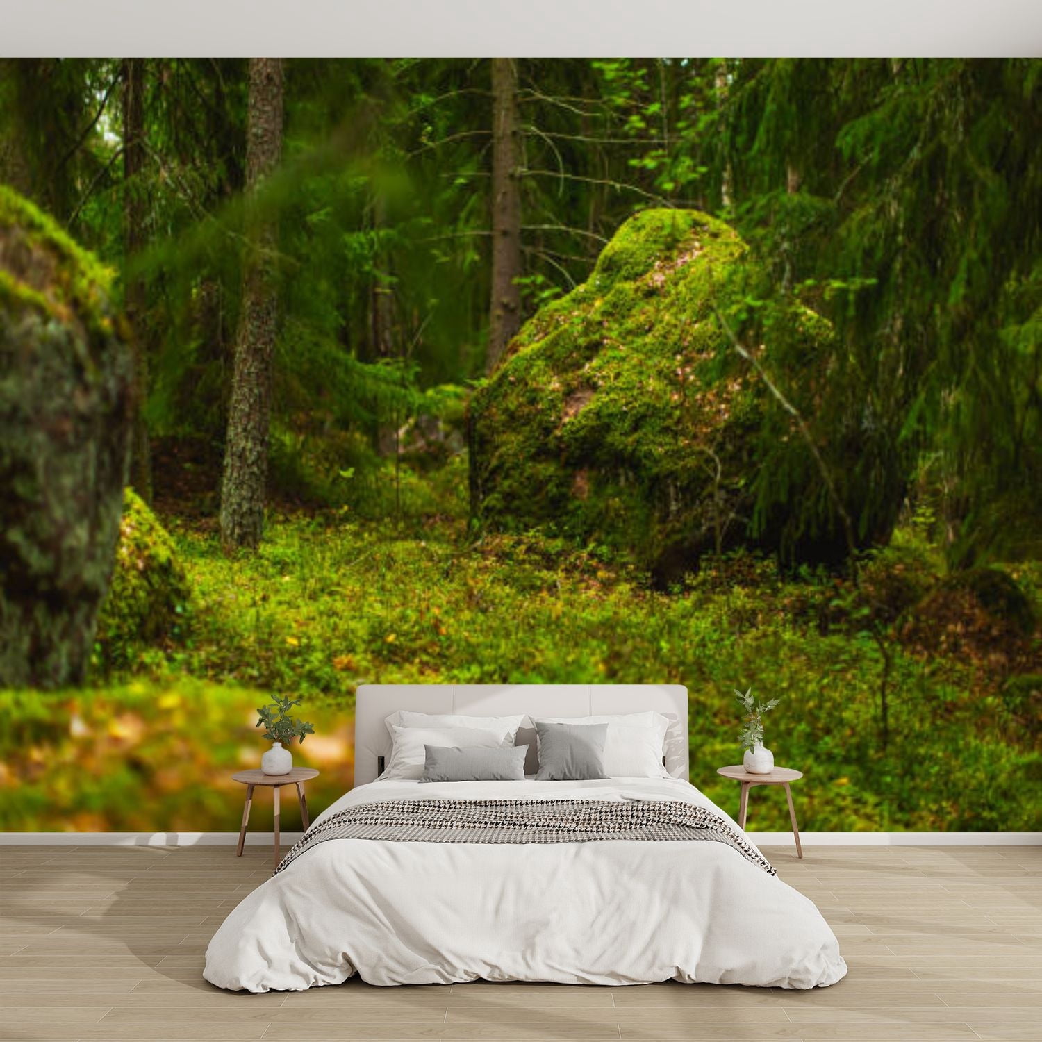 Modern Wallpaper Murals 3D Fairy forest Moss stones Tree Peel and Stick ...