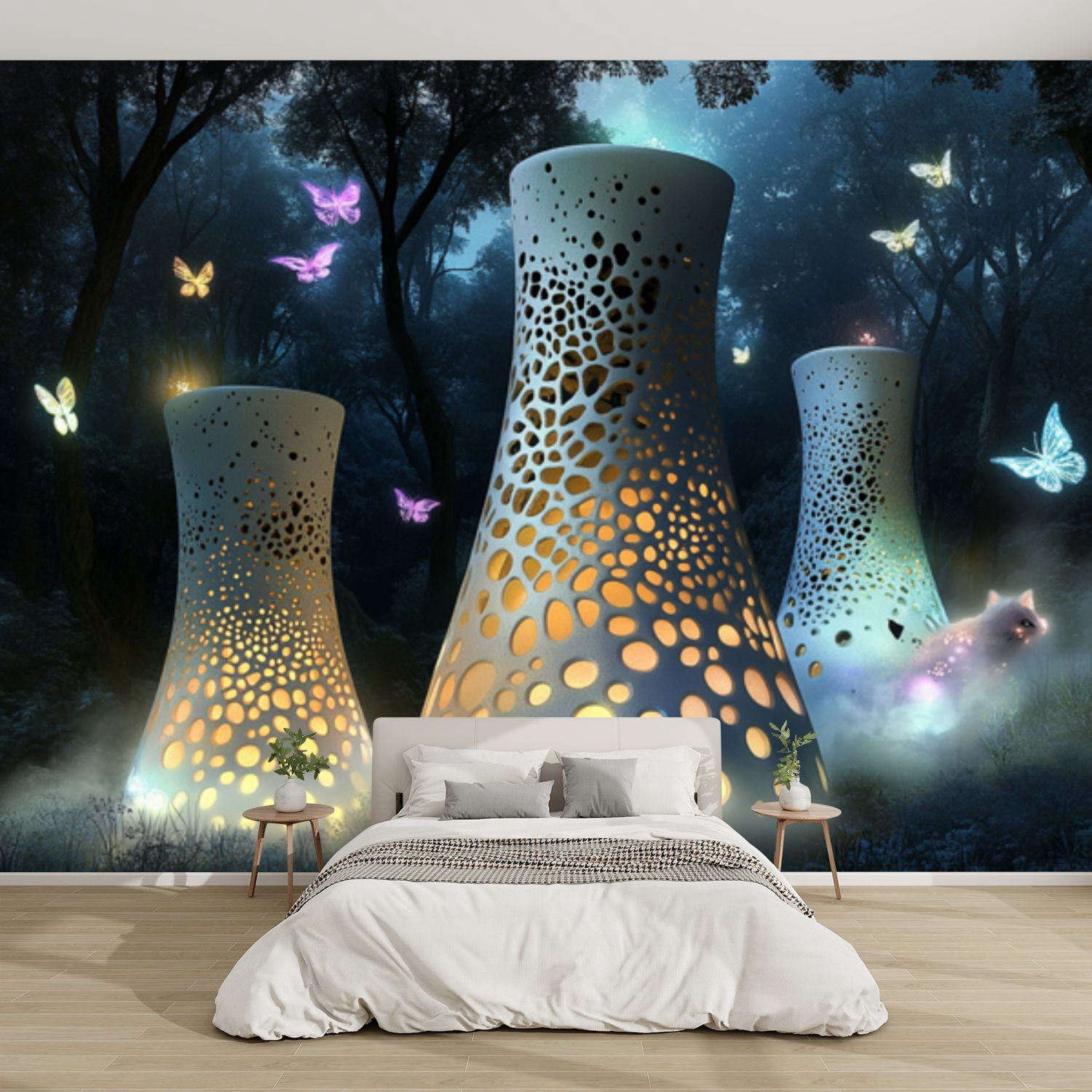 Modern Wallpaper Murals 3D Fantastical Midnight Mushroom Forest ...
