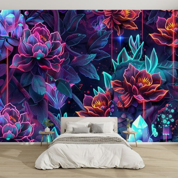 Modern Wallpaper Murals 3D Geometric Floral Neon Accents Peel and