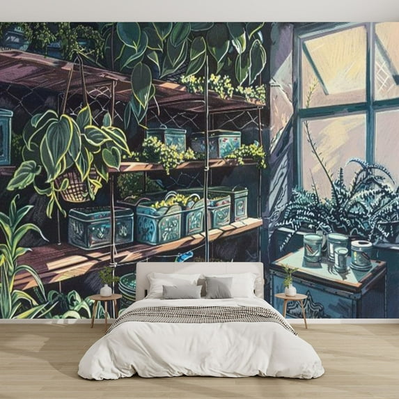 Modern Wallpaper Murals 3D Glow Moss Pastel Sketch Plant Etagere Peel and Stick Removable Self-Adhesive PVC Wall Stickers for Nursery Kids Bedroom TV Wall Decor