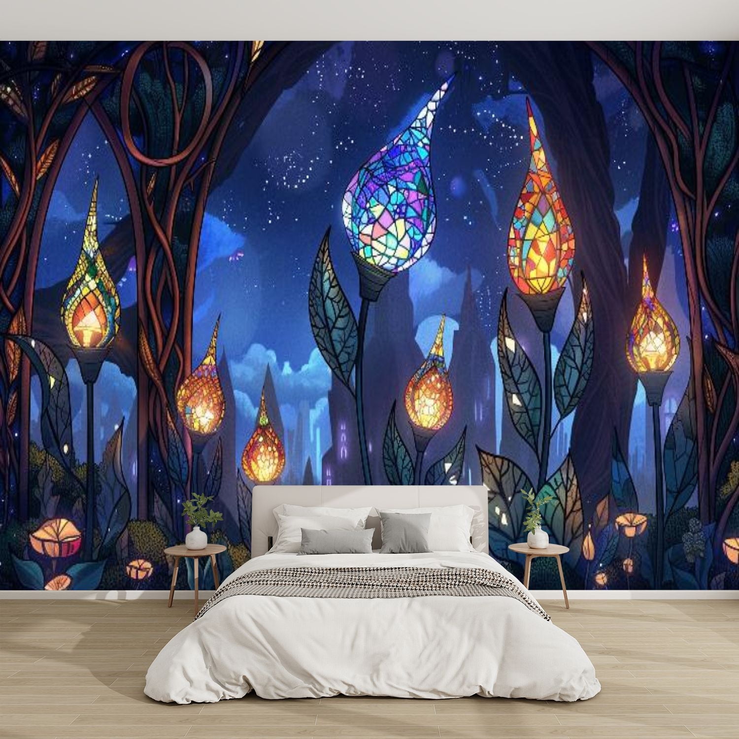 Curated visual reference: Gallery Detail: Modern Wallpaper Murals 3D Illuminated Floral Stained Glass Wall Decor