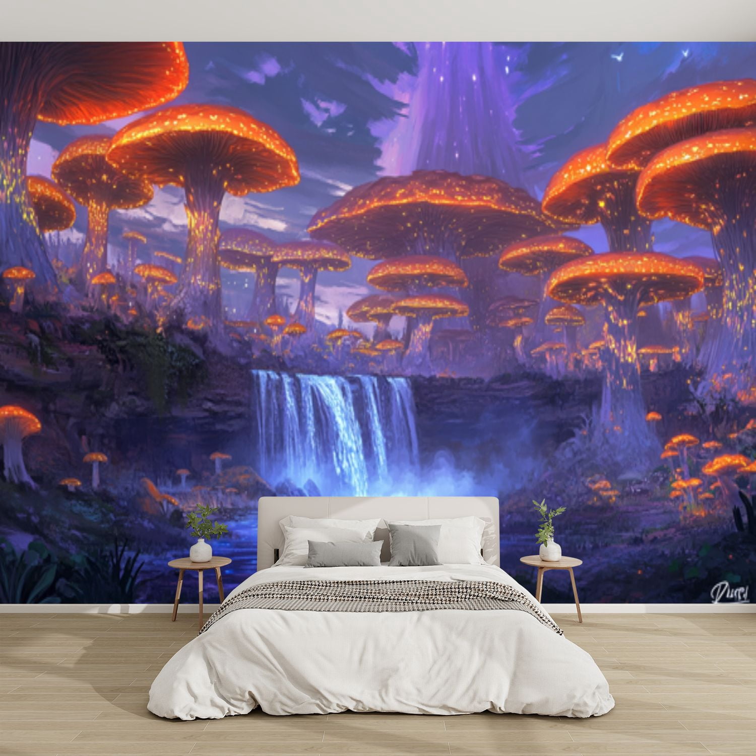Modern Wallpaper Murals 3D Illustrative Mushroom Forest Under Sky Peel ...
