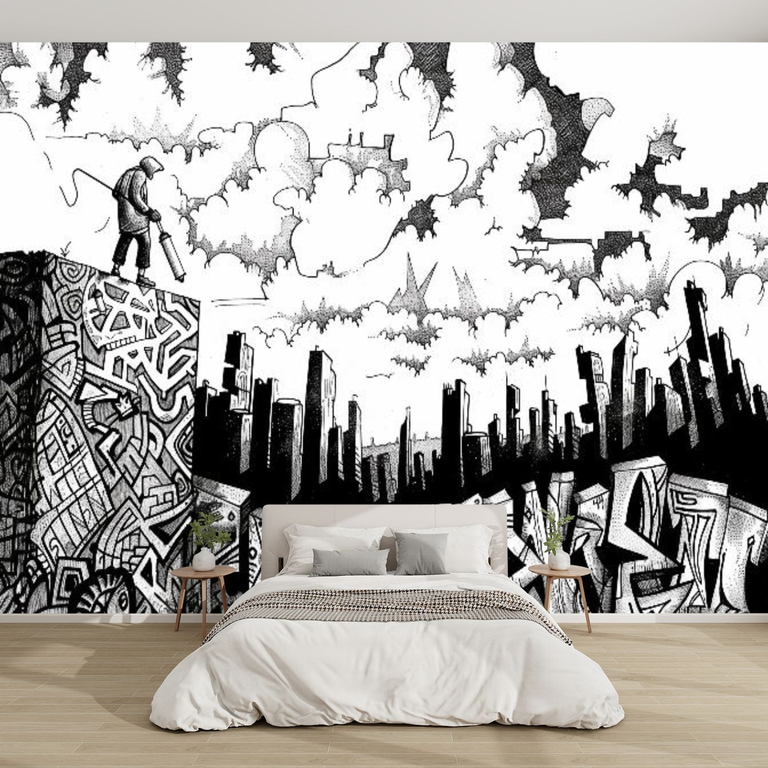 Modern Wallpaper Murals 3D Intricate Art Solitary Graffiti Figure ...
