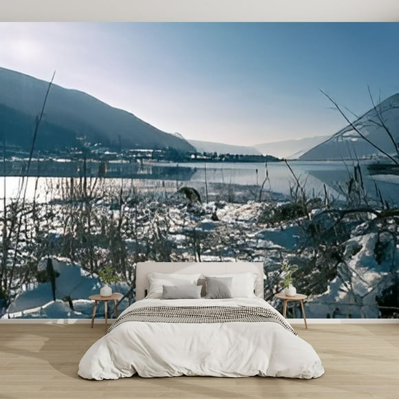 Modern Wallpaper Murals 3D Lake Ossiach Austria winter walk Peel and Stick Removable Self-Adhesive PVC Wall Stickers for Nursery Kids Bedroom TV Wall Decor