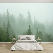 Modern Wallpaper Murals 3D Misty Pine Forest Peel and Stick Removable Self-Adhesive PVC Wall Stickers for Nursery Kids Bedroom TV Wall Decor