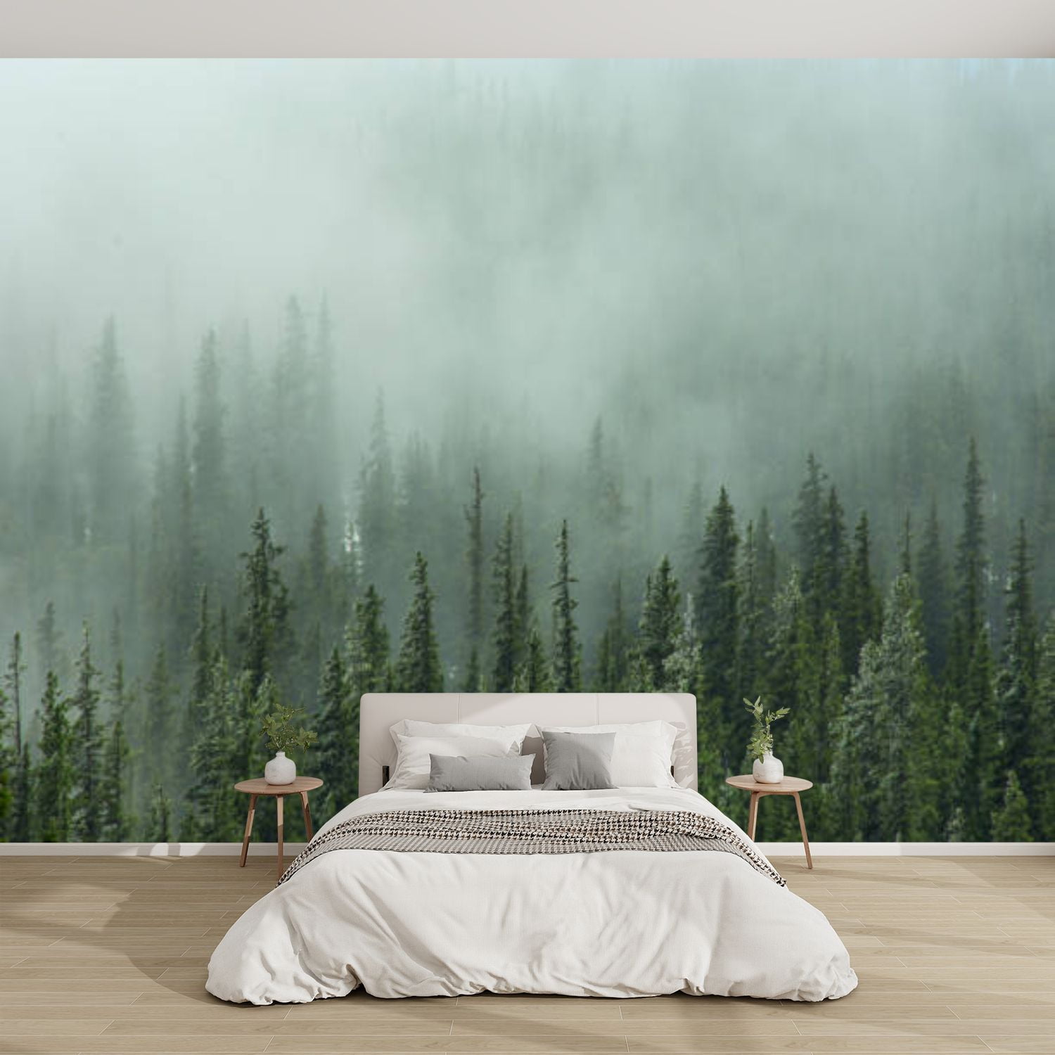 Forest Wallpaper, Forest Wall Mural, Peel and Stick Wallpaper, Self Adhesive Misty Foggy Forest Tree Mural Woodland Wall store Art Wall Decor