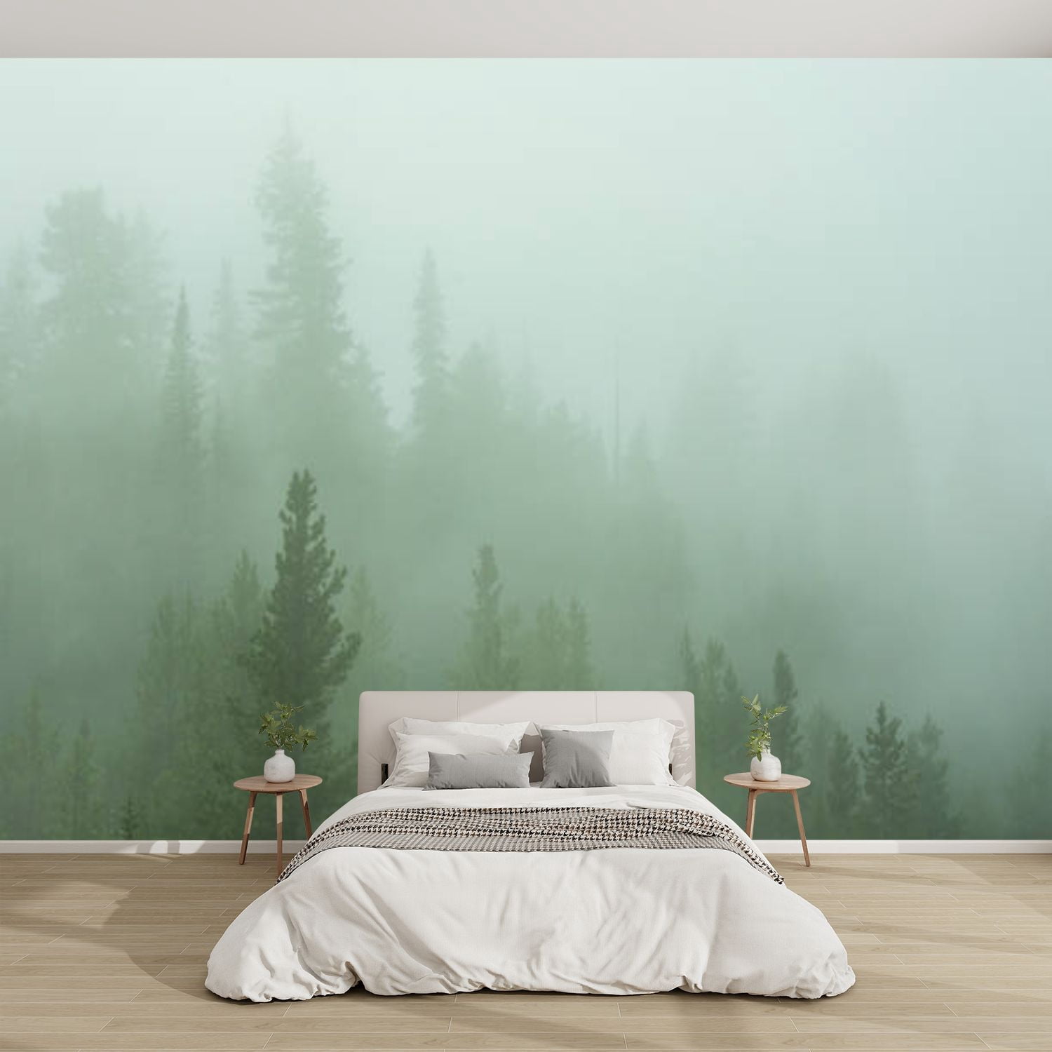 Modern Wallpaper Murals 3D Misty Pine Forest Peel and Stick Removable ...