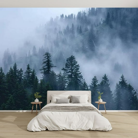 Modern Wallpaper Murals 3D Misty mountain landscape Peel and Stick Removable Self-Adhesive PVC Wall Stickers for Nursery Kids Bedroom TV Wall Decor