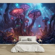 Modern Wallpaper Murals 3D Mystical Bioluminescent Forest Elves Illustration Peel and Stick Removable Self-Adhesive canvas Wall Stickers for Nursery Kids Bedroom TV Wall Decor