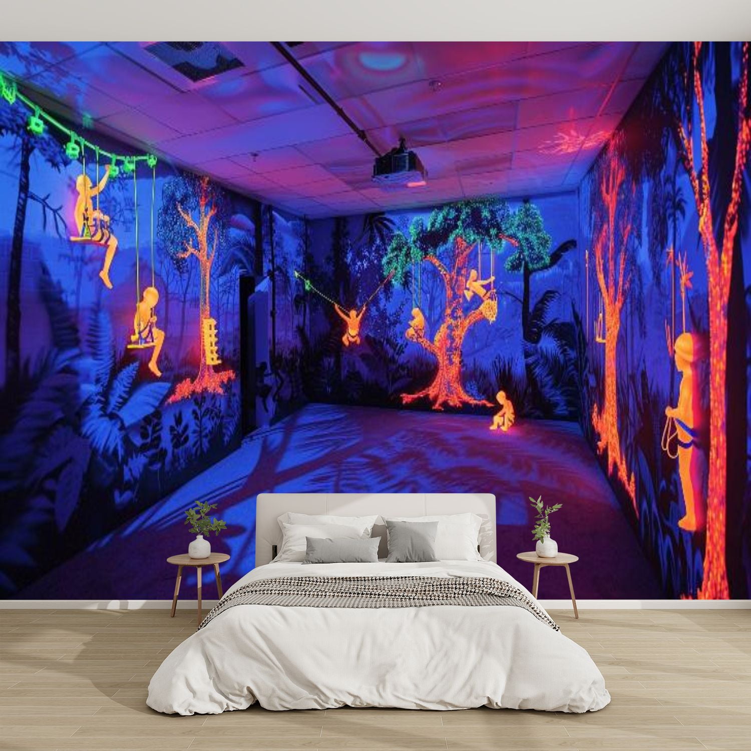 Modern Wallpaper Murals 3D Neon Jungle Mural Blacklight Room Skirt ...