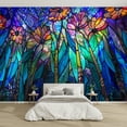 thumbnail image 1 of Modern Wallpaper Murals 3D Neon Meadow Stained Glass Canopy Abstract Floral Peel and Stick Removable Self-Adhesive PVC Wall Stickers for Nursery Kids Bedroom TV Wall Decor, 1 of 1